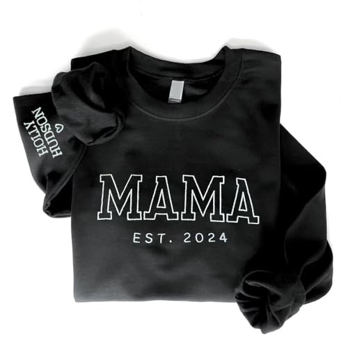 GODMERCH Personalized Embroidered Mama Sweatshirt With Kid Names On Sleeve, Mom Sweatshirt For Wo... | Amazon (US)