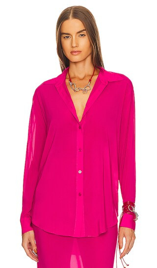 Sheer Buttondown Top in Fuchsia Pink | Revolve Clothing (Global)