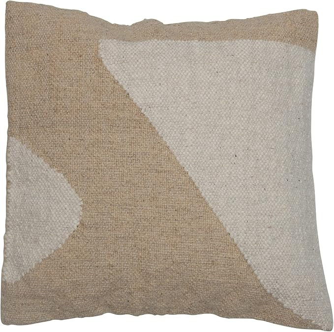 Creative Co-Op Rustic Modern Decorative Woven Cotton and Wool Square Kilim Pillow, Cream & Beige | Amazon (US)