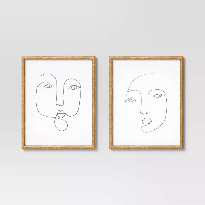 (Set of 2) 16&#34; x 20&#34; Line Drawing Faces Framed Wall Art White - Opalhouse&#8482; | Target