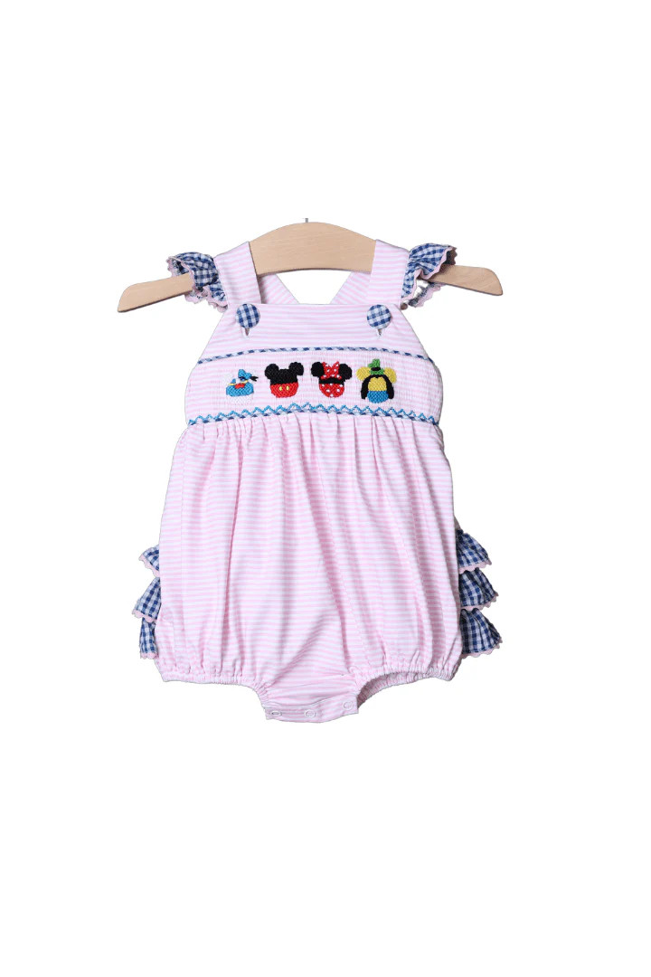Smocked Mouse and Friends Pink Stripe Bubble | The Smocked Flamingo