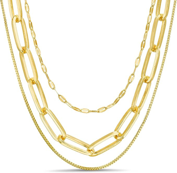 Nautica Women's Necklace - Three Row Statement Layered Chain: Curb, Mariner, Paperclip, Figaro, S... | Amazon (US)