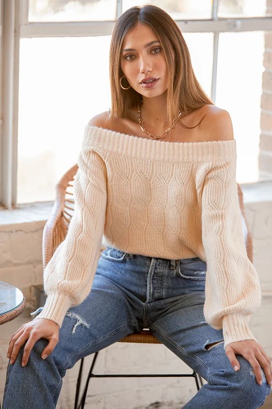Constantly Cozy Ivory Cable Knit Off-the-Shoulder Sweater | Lulus (US)