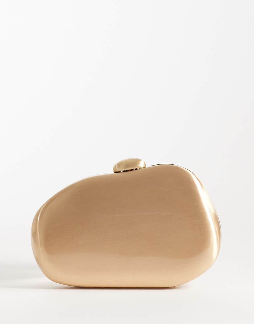 ASOS DESIGN abstract hardbox clutch bag with cross body strap in brushed gold | ASOS (Global)