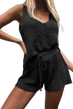 Women's Summer Lounge Sets Knit 2 Piece Outfits Tank Tops and Shorts Loungewear | Amazon (US)