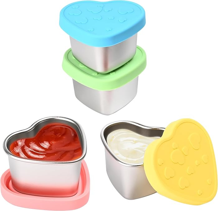 4 Pcs Heart-Shaped Salad Dressing Container to go, 2.1 Oz Stainless Steel Small Condiment Contain... | Amazon (US)