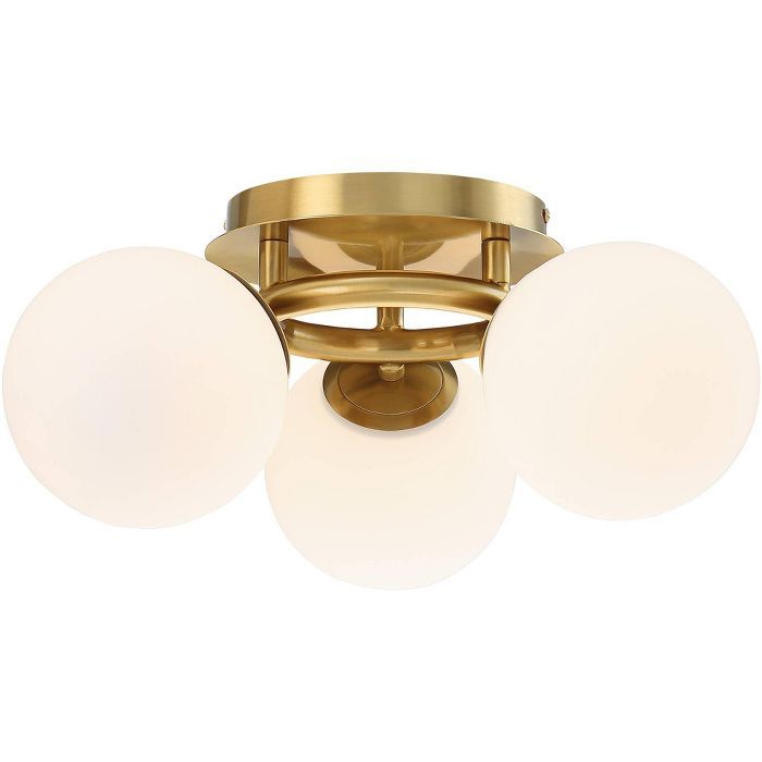 Possini Euro Design Modern Ceiling Light Flush Mount Fixture Brass 18" Wide 3-Light Frosted White... | Target