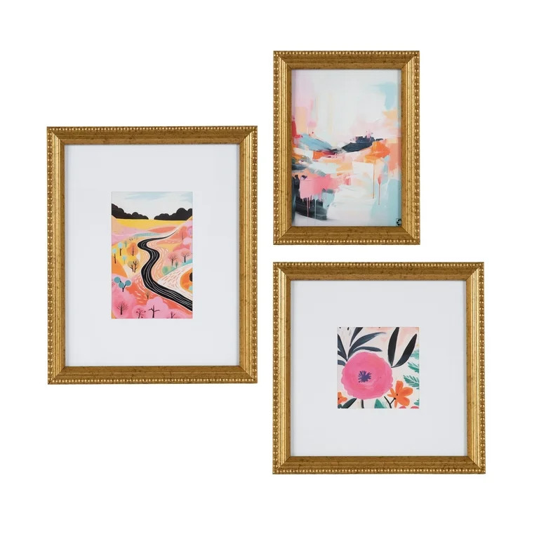 DesignOvation 8x8 Matted for 4x4 Beaded Gold Decorative Tabletop Picture Frame | Walmart (US)