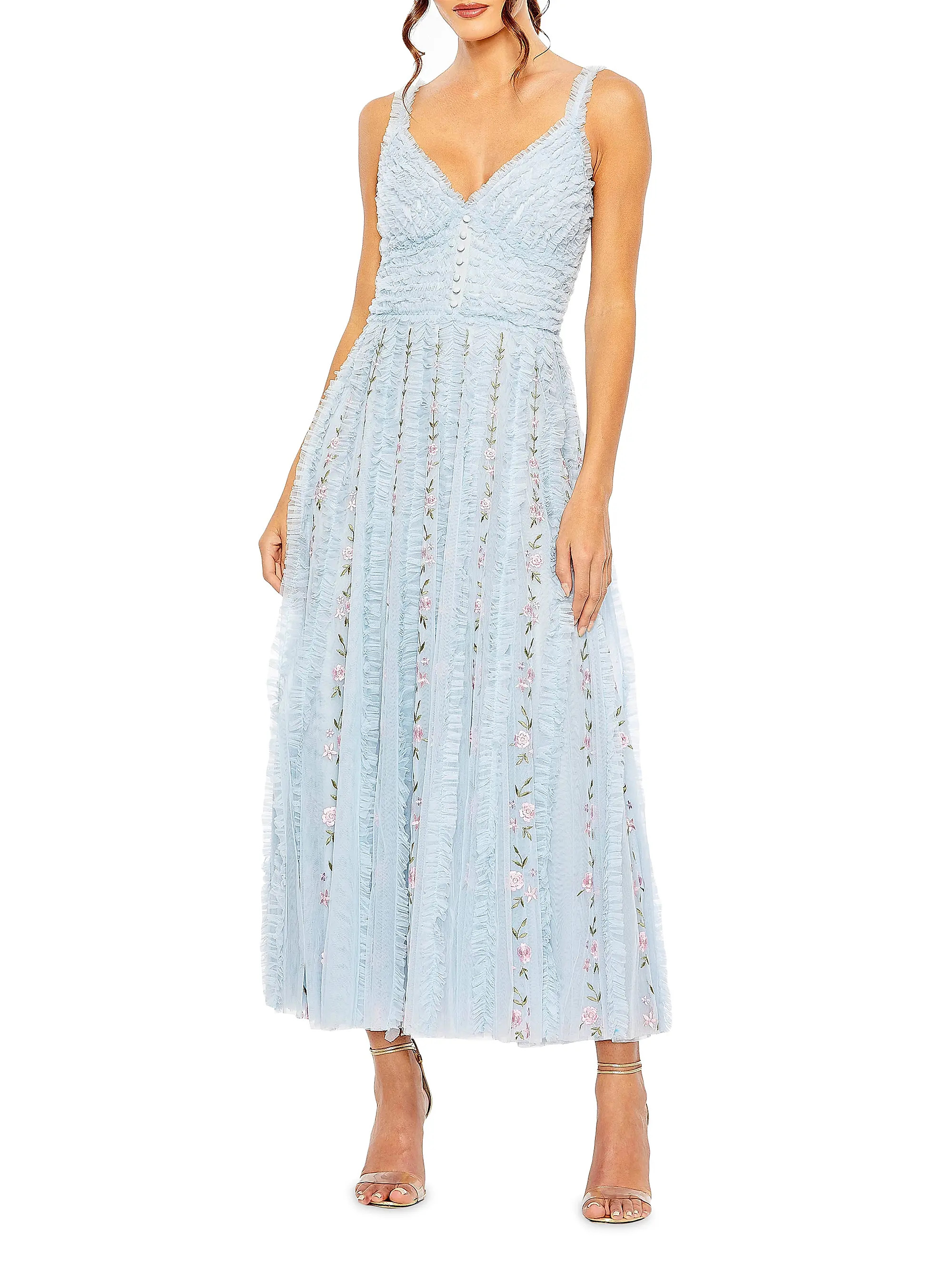 Ruffled Floral Tulle Midi-Dress | Saks Fifth Avenue