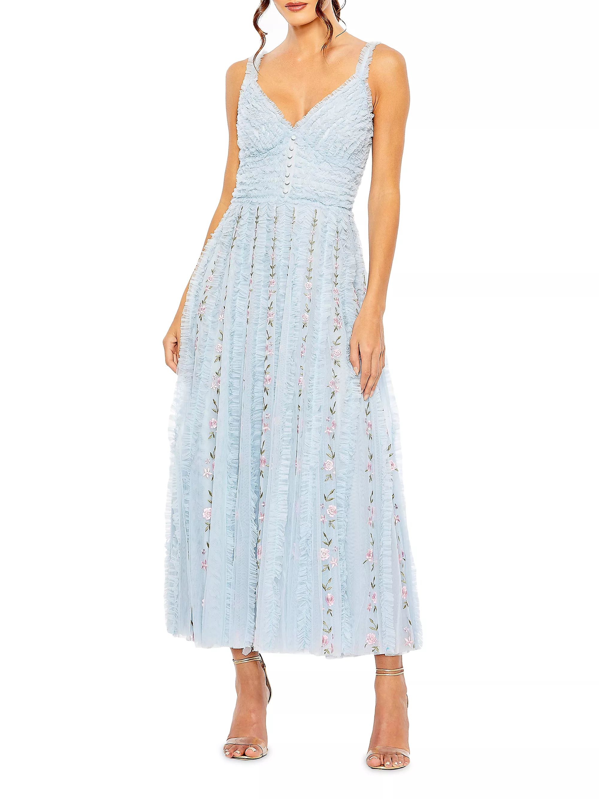 Ruffled Floral Tulle Midi-Dress | Saks Fifth Avenue