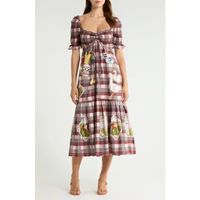FARM Rio Country Trable Tartan Plaid Midi Dress in Brown at Nordstrom, Size X-Small | Nordstrom