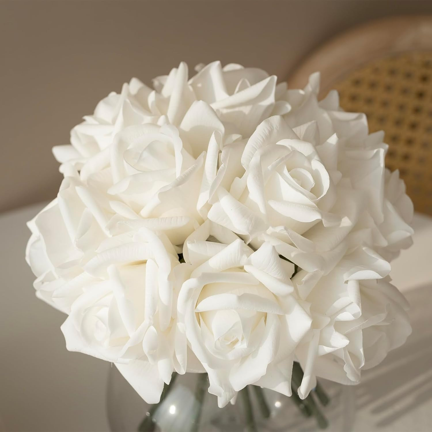 Artificial Roses Single Stem 10pcs Fake Silk Flower Arrangement Bouquet for Home Party Wedding Decoration(White) | Amazon (US)