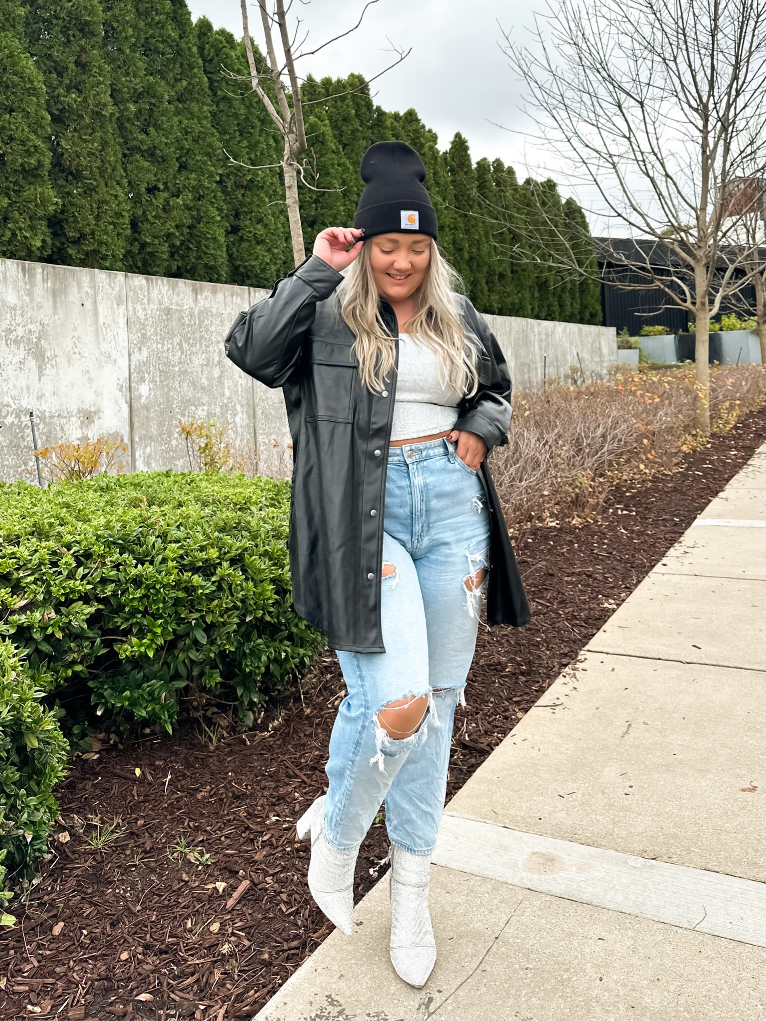 Winter outfit inspo with a little holiday outfit sparkle! Xxl in jacket, XL in top, 18 in jeans! 

#LTKunder100 #LTKsalealert #LTKHoliday