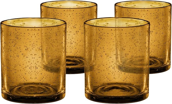 Artland 14oz Double Old Fashion Glass, Set of 4 | Iris Seeded Design, Amber | Drinking Glass for ... | Amazon (US)