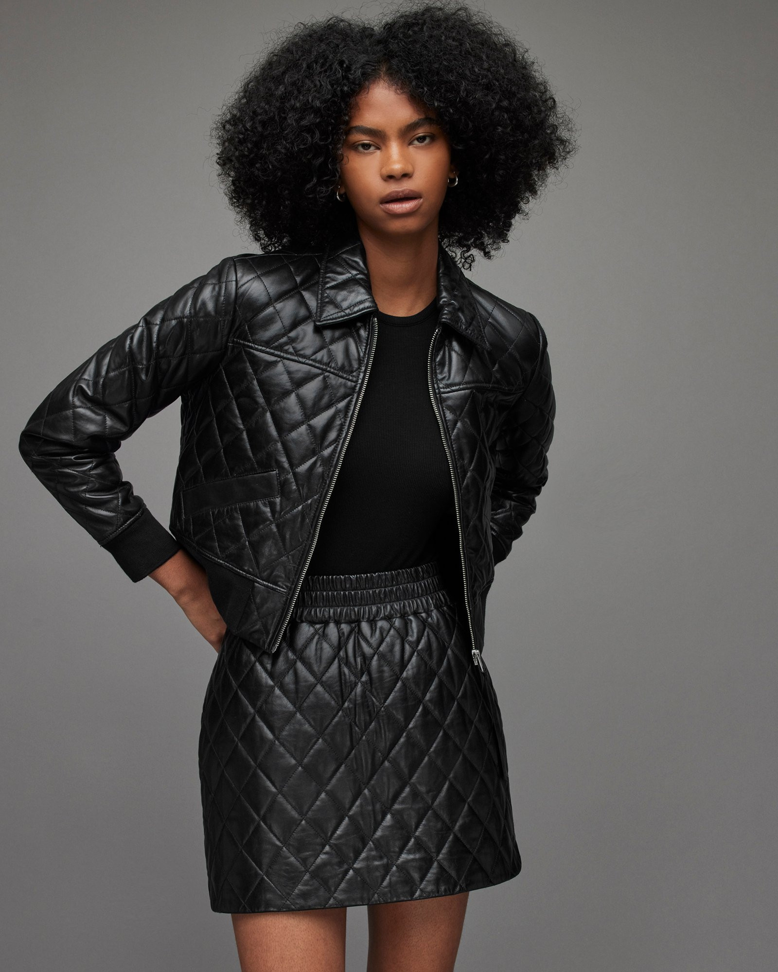 Quinn Quilted Leather Bomber Jacket | AllSaints UK