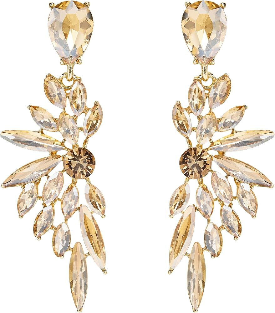 BriLove Women's Wedding Bridal Crystal Teardrop Multi Marquise Cluster Bling Dangle Earrings | Amazon (US)