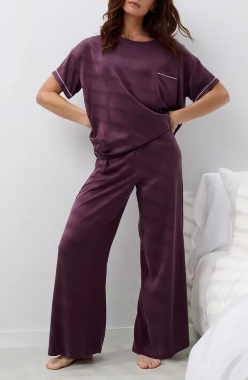 Lunya Washable Silk Piped Pajamas in Vintage Merlot at Nordstrom, Size X-Small | Nordstrom
