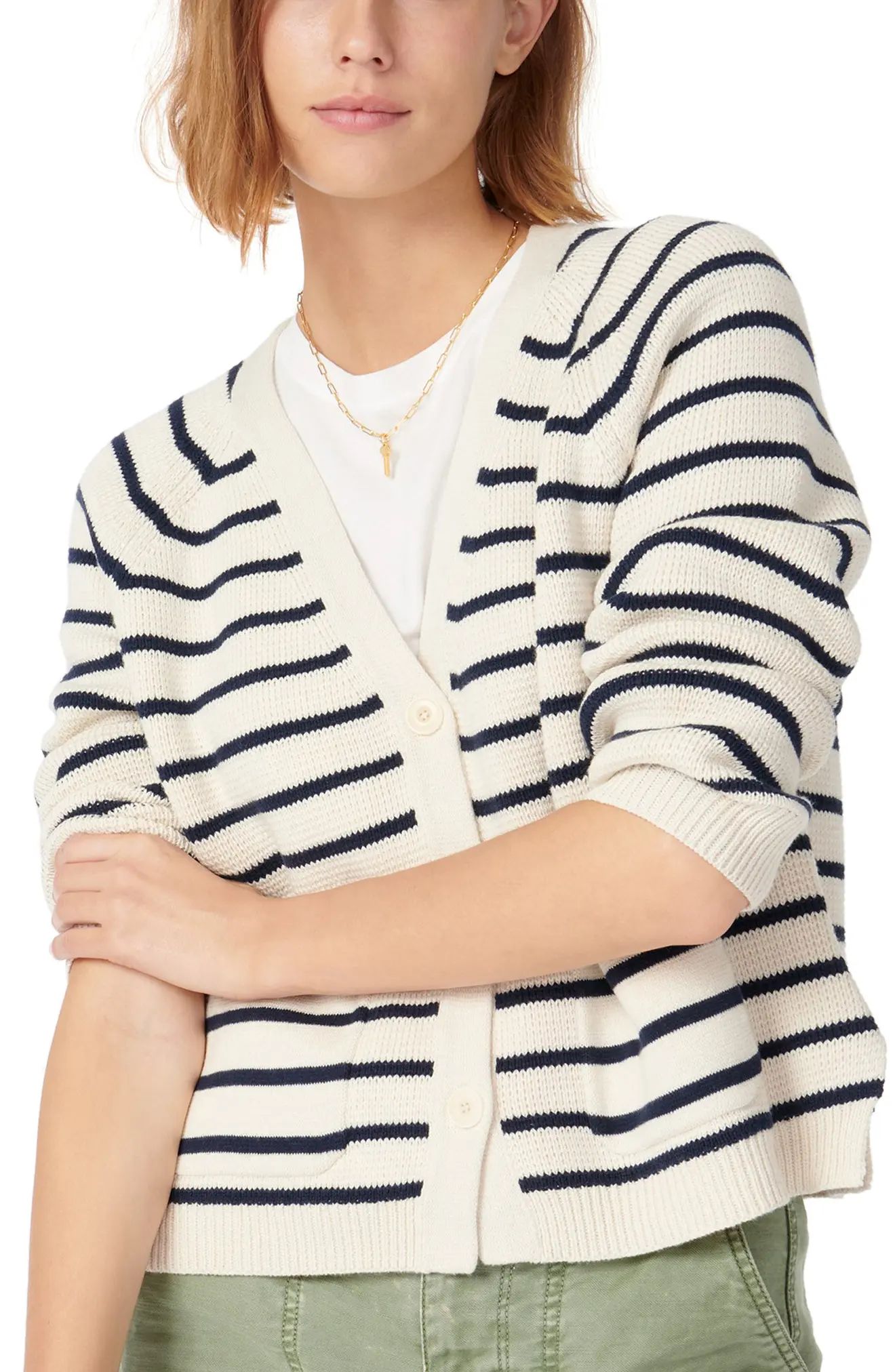 Women's J.crew Stripe V-Neck Cardigan | Nordstrom