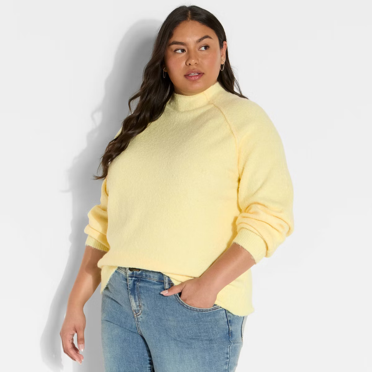 Women's Turtleneck Boucle Tunic Pullover Sweater - Wild Fable™ Yellow 4X | Target