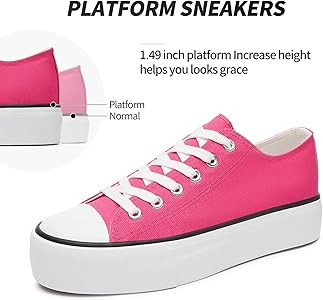 SERNIAL Womens White Platform Sneakers Low Top Platform Shoes Lace Up Canvas Shoes for Women | Amazon (US)