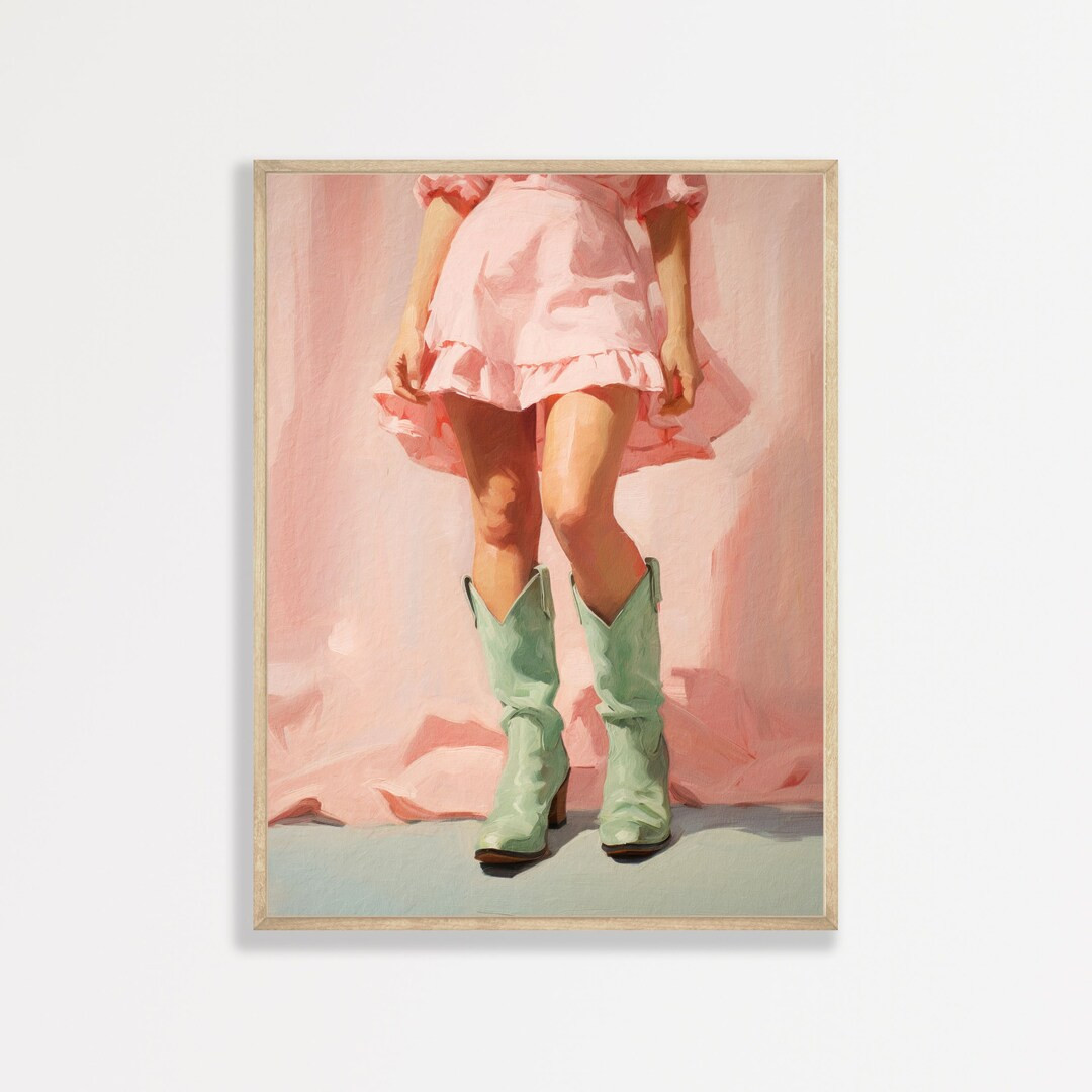 Cowgirl Boots Print Retro Sage Green Western Wall Art Minimal Pink Preppy Room Decor Aesthetic Co... | Etsy (US)