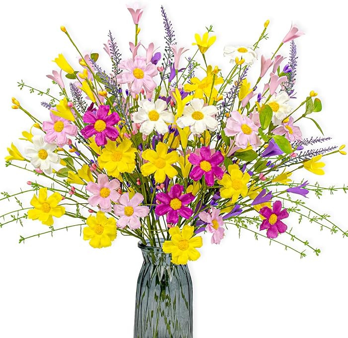J'FLORU Artificial Spring Flowers 12 Pack Spring Floral Picks 17 Inch Flower Stems with Colorful ... | Amazon (US)