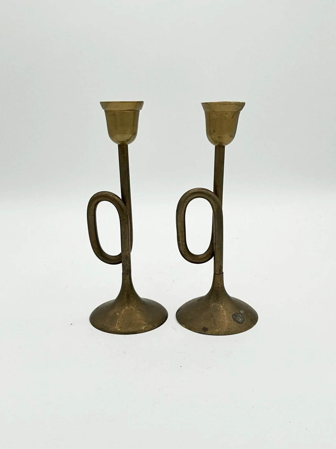 Solid Brass Vintage Horn Candlestick Holders Set of 2 - Etsy | Etsy (US)
