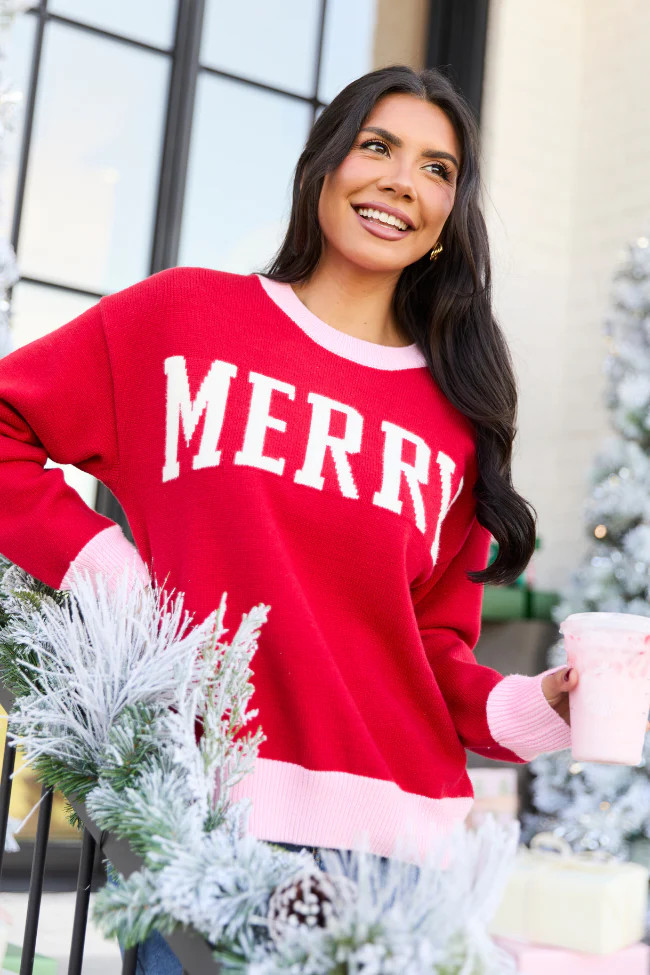 Merry Red And Pink Holiday Sweater | Pink Lily