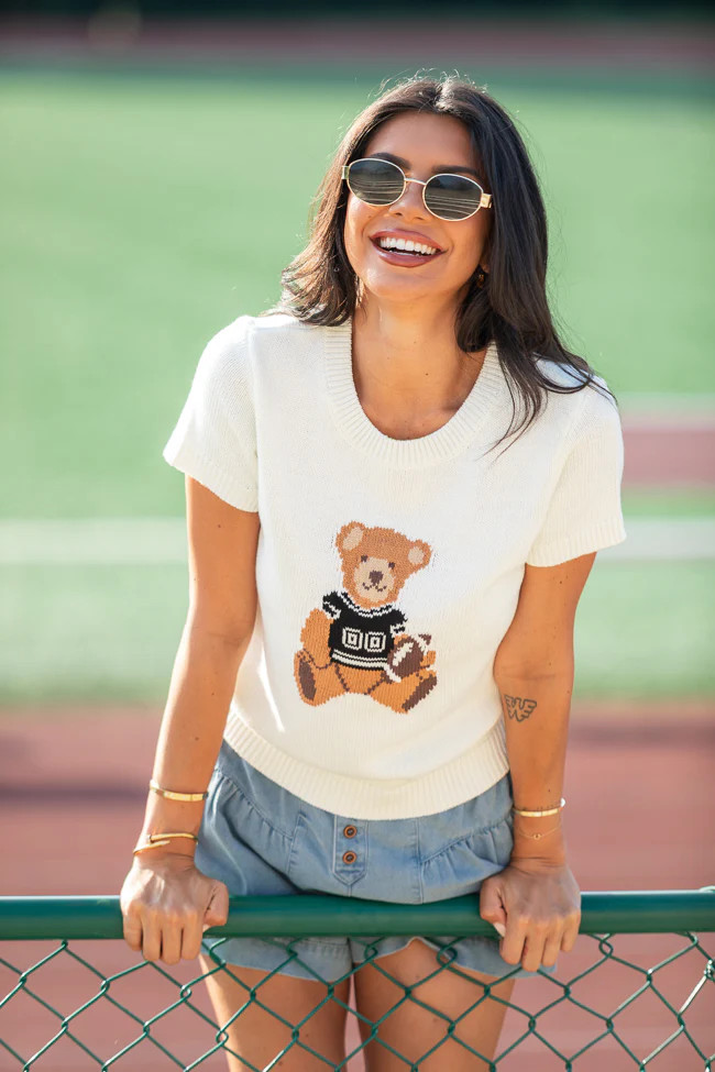 Made For Cheerin' Jersey Bear Short Sleeve Sweater | Pink Lily