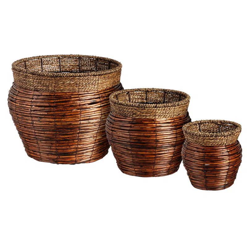 Aalam Reed Woven Nested Round Planters, 3 Pieces | Wayfair North America