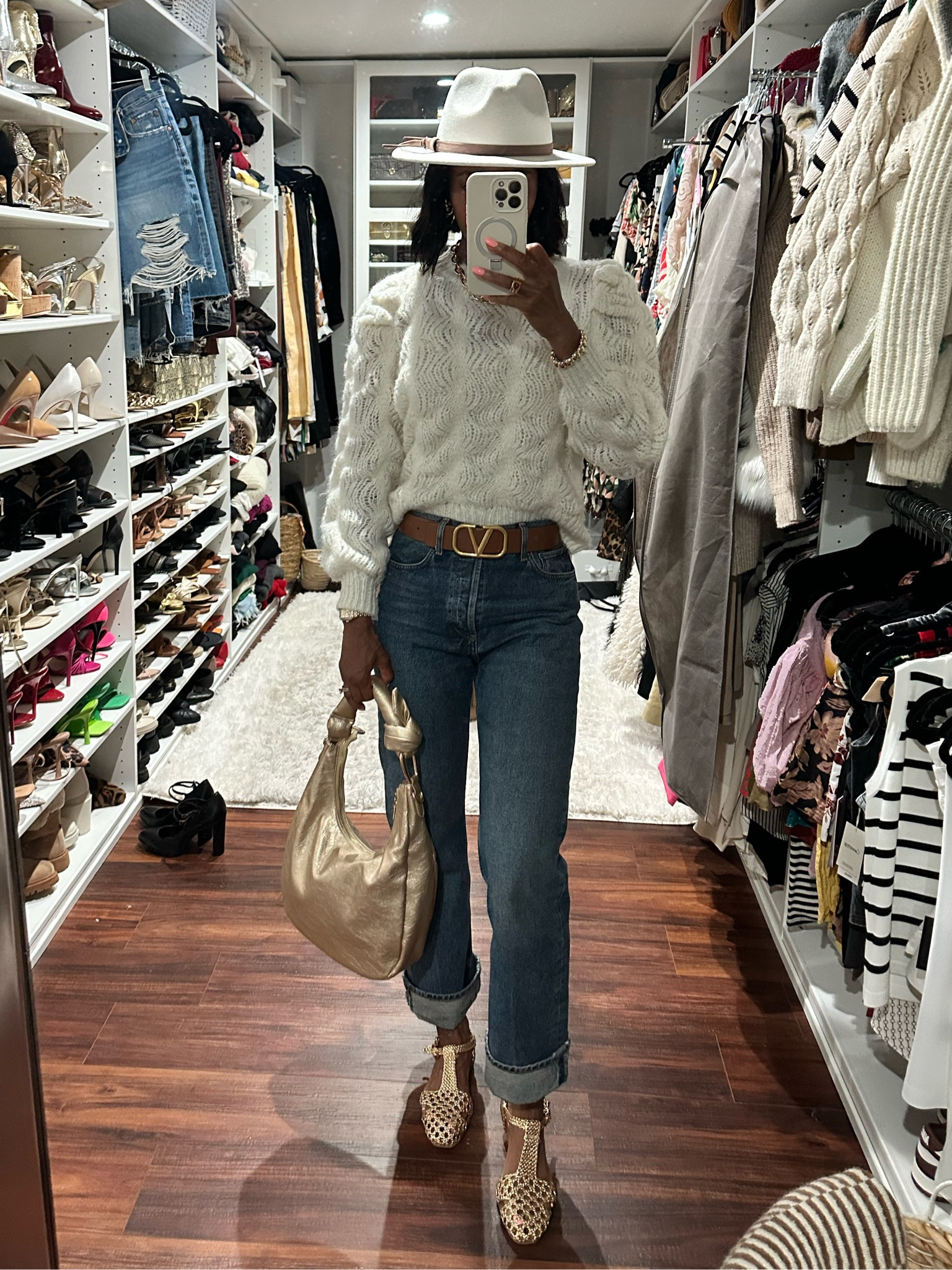 Spring casual. Ivory sweater. Cuff denim. Gold sandals. Gold accessories  

#LTKWorkwear #LTKStyleTip #LTKOver40