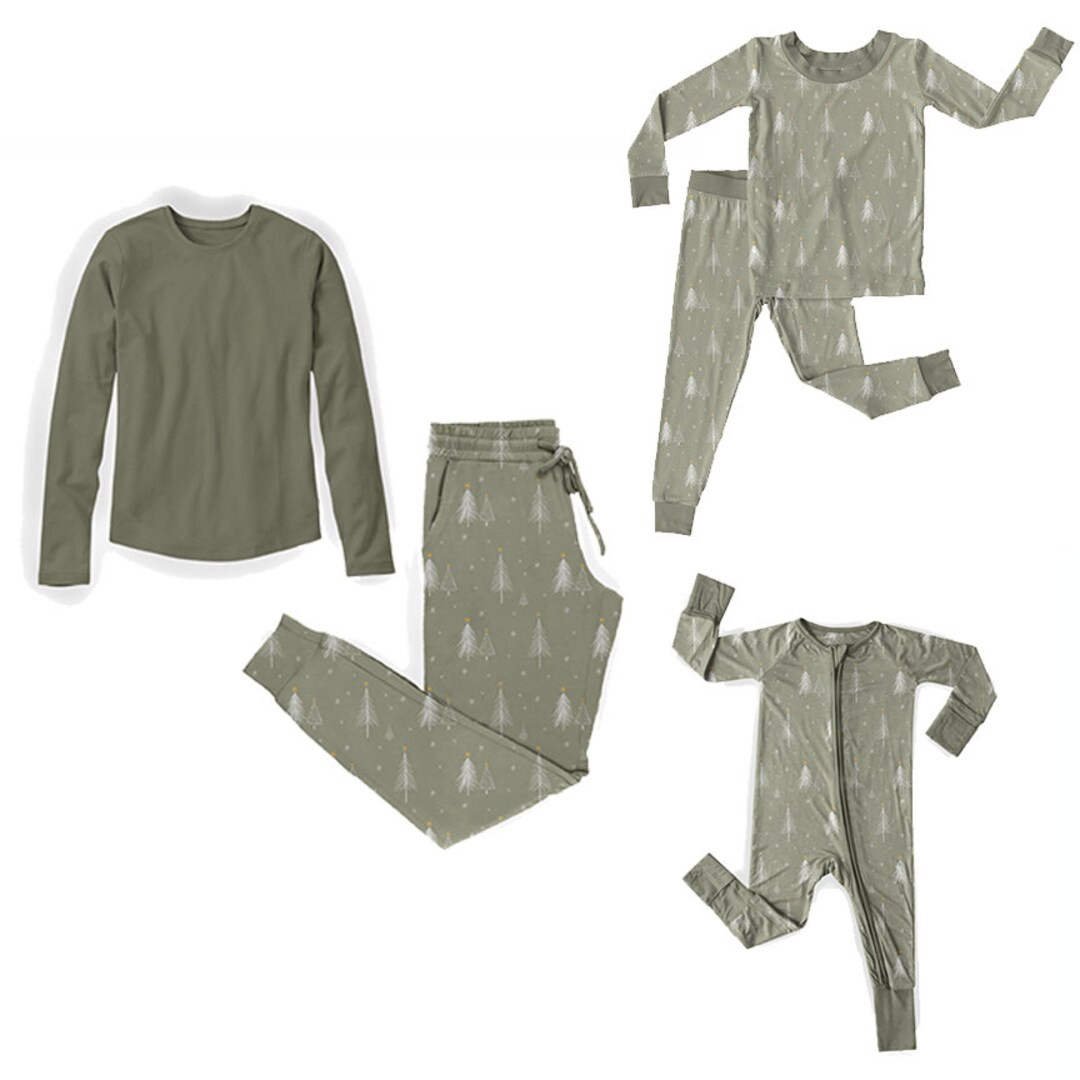 Sage Snow Christmas Matching Family Bamboo Pajamas Holiday Family Pjs - Etsy | Etsy (US)