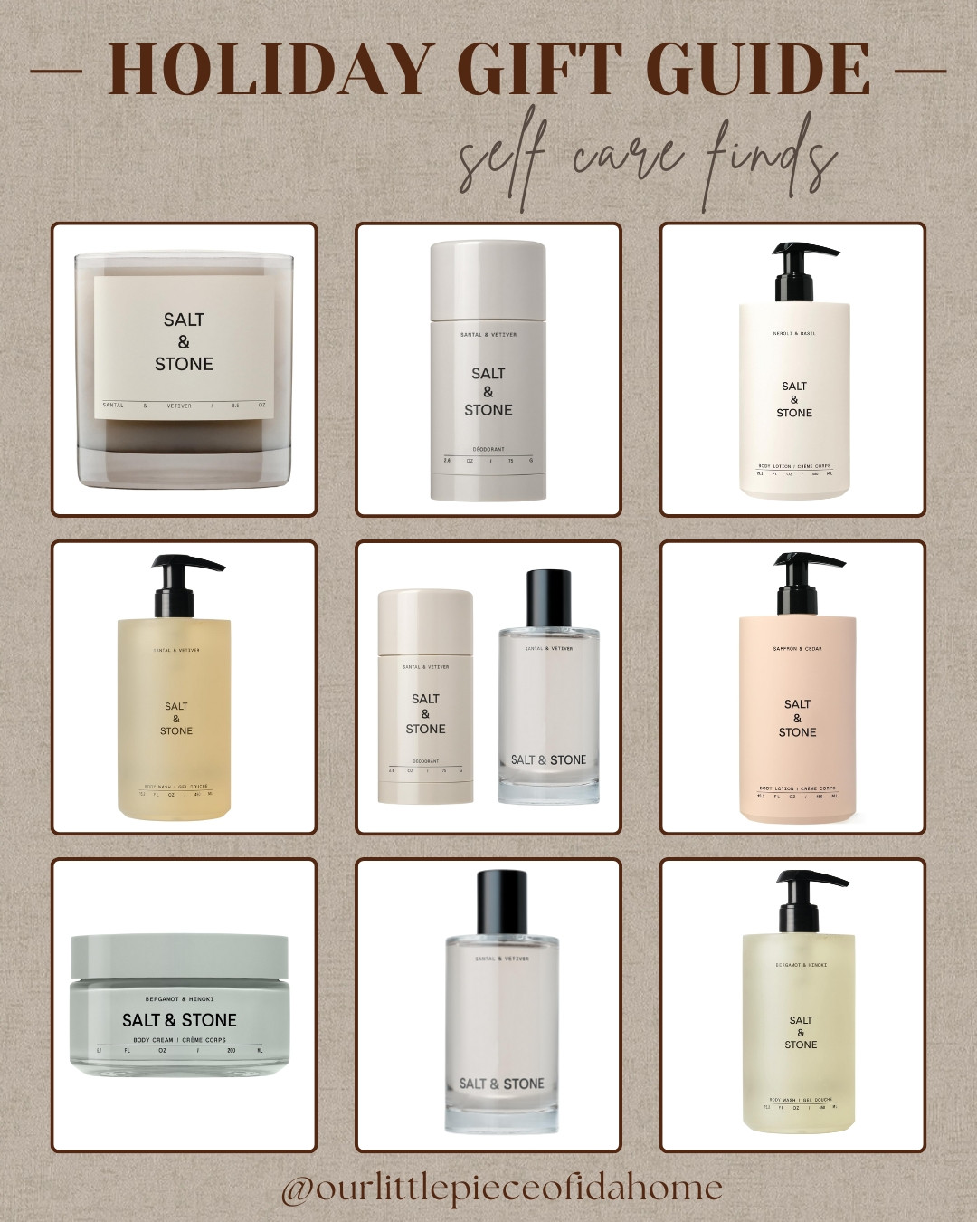 Self-care gifts that feel simple, clean, and elevated. Salt & Stone favorites in soft neutrals—body wash, lotions, deodorant, fragrance, and candles that make everyday routines feel calmer. A cozy, easy gifting lineup. 

 #LTKselfcare #LTKU #LTKBeauty