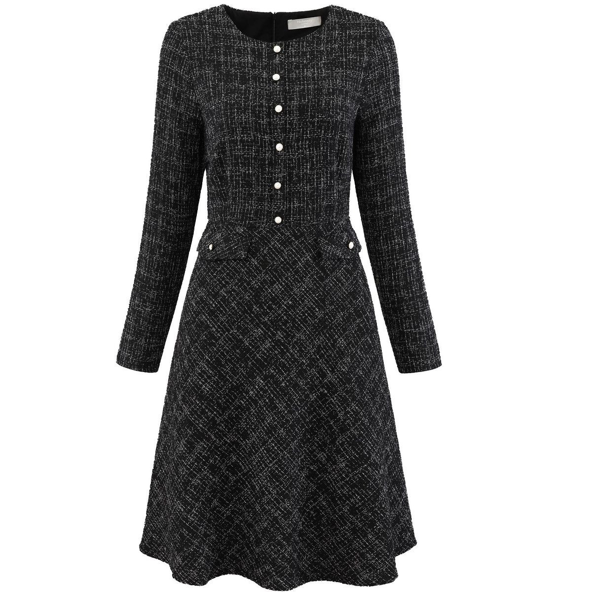 Hobemty Women's Tweed A-Line Long Sleeve Vintage Work Flare Dress White Large | Target
