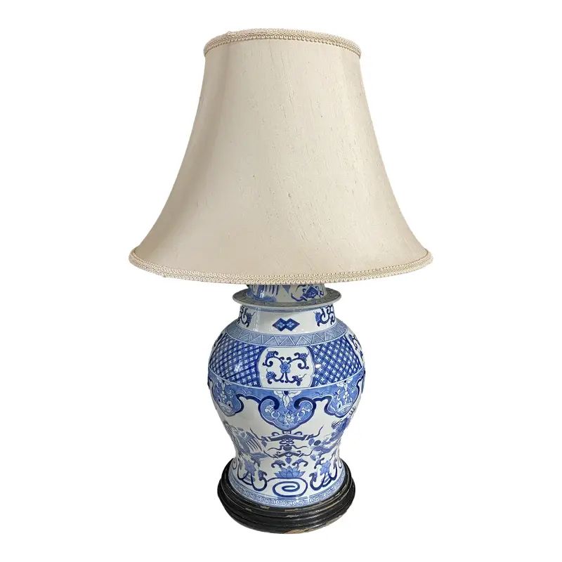 Chinoiserie Blue and White Ceramic Ginger Jar / Table Lamp | Chairish