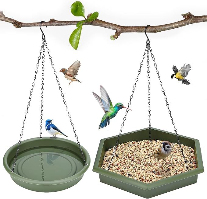 Hanging Bird Bath，Bird Bath - Bird Feeder, 2 in 1 XL Hanging Bird Feeder & Bird Bath for Outsid... | Amazon (US)