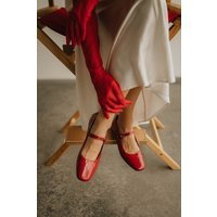 Red Ballet Flats With Strap, Flat-Soled Boat Shoes, Mary Jane Shoes in Red Glossy Leather, Women's Mules Made Leather Janes | Etsy (US)