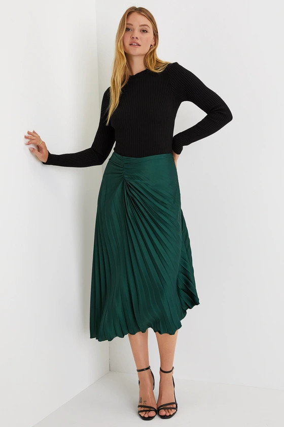 Pleat-ing Up Emerald Green Pleated Asymmetrical Midi Skirt | Lulus (US)