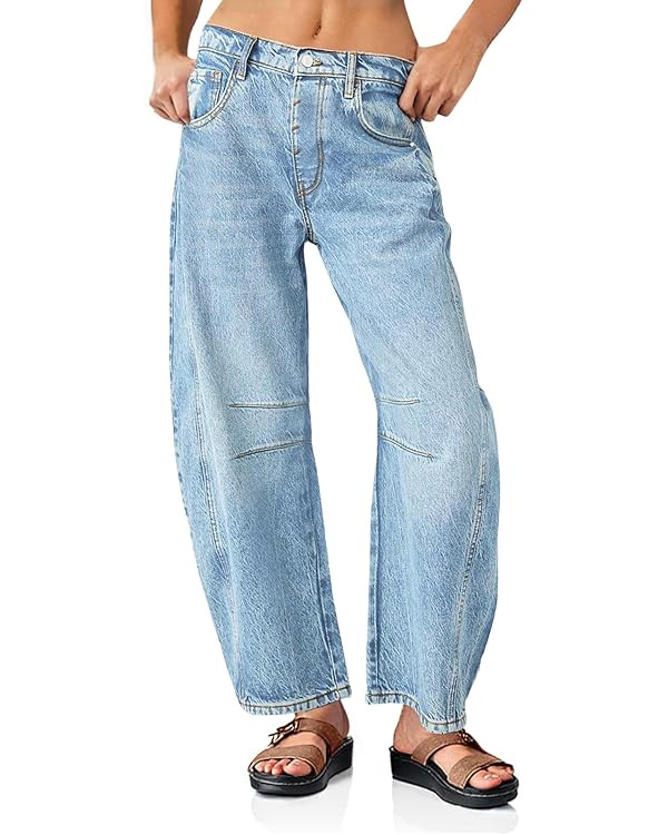 PLNOTME Boyfriend Jeans Baggy Wide Leg Ankle Pants | Amazon (US)