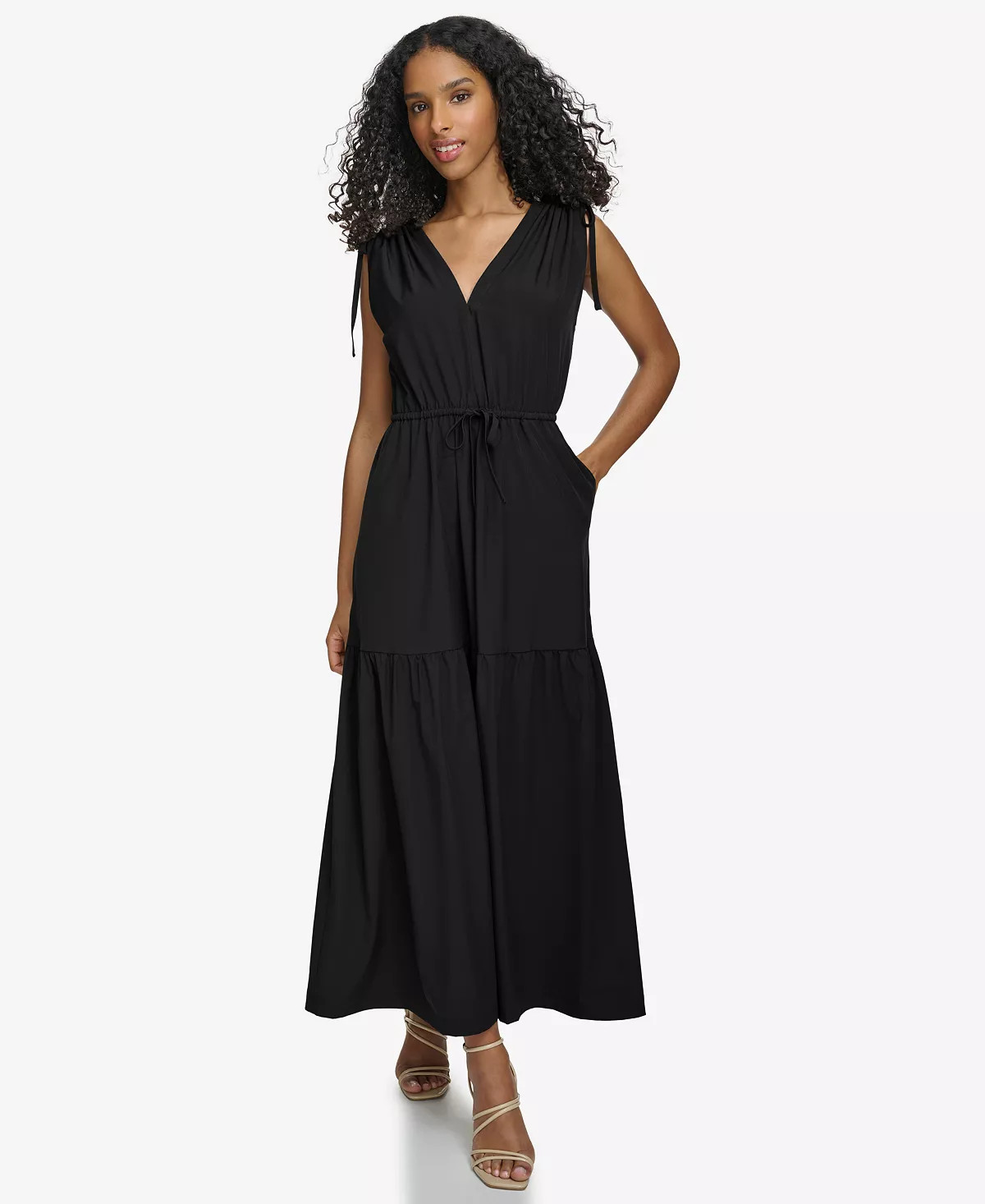 Calvin Klein Women's Tie-Shoulder Tiered Midi Dress - Macy's | Macy's