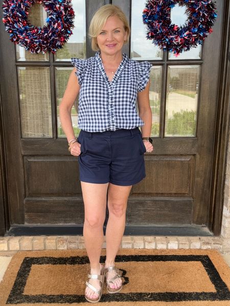 Happy Memorial Day weekend! Today I chose this navy & white outfit from J Crew Factory.  We had some family over for grilled hot dogs & burgers. Wearing the top in small and 6 in the shorts. 

Memorial Day
Summer outfit
Sandals
J Crew
Preppy 
Petite

#LTKStyleTip #LTKFindsUnder50 #LTKFindsUnder100