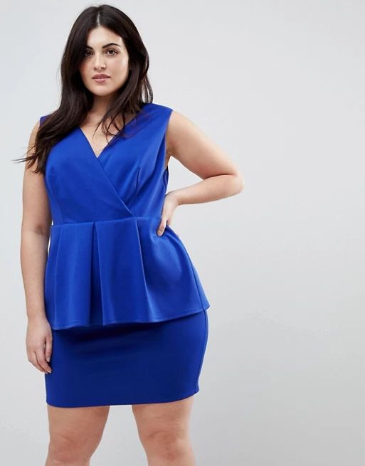 ASOS CURVE Scuba Deep Plunge Peplum Mini Dress | ASOS US