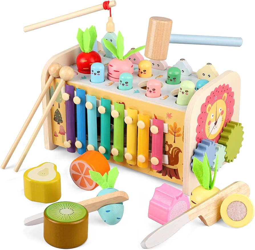 9 in 1 Montessori Toys for 1 Year Old, Wooden Hammering Pounding Toy Whack A Mole Game for Toddle... | Amazon (US)