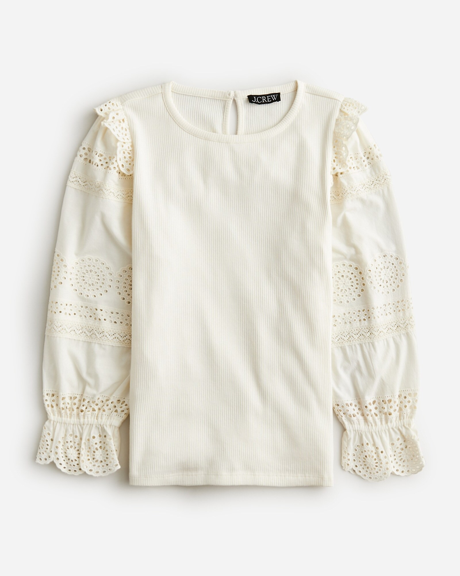 Ruffle-trim eyelet top in vintage rib | J. Crew US