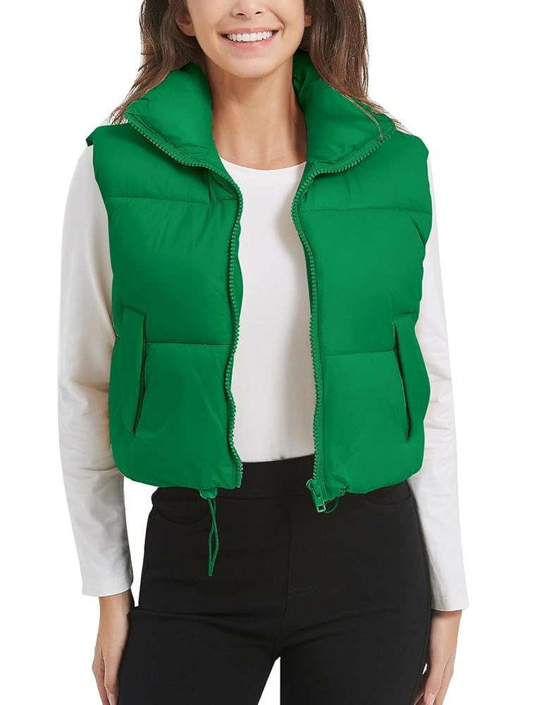Flygo Puffer Vest Women Cropped Vest Zip Up Stand Collar Sleeveless Lightweight Winter Down Vests... | Amazon (US)