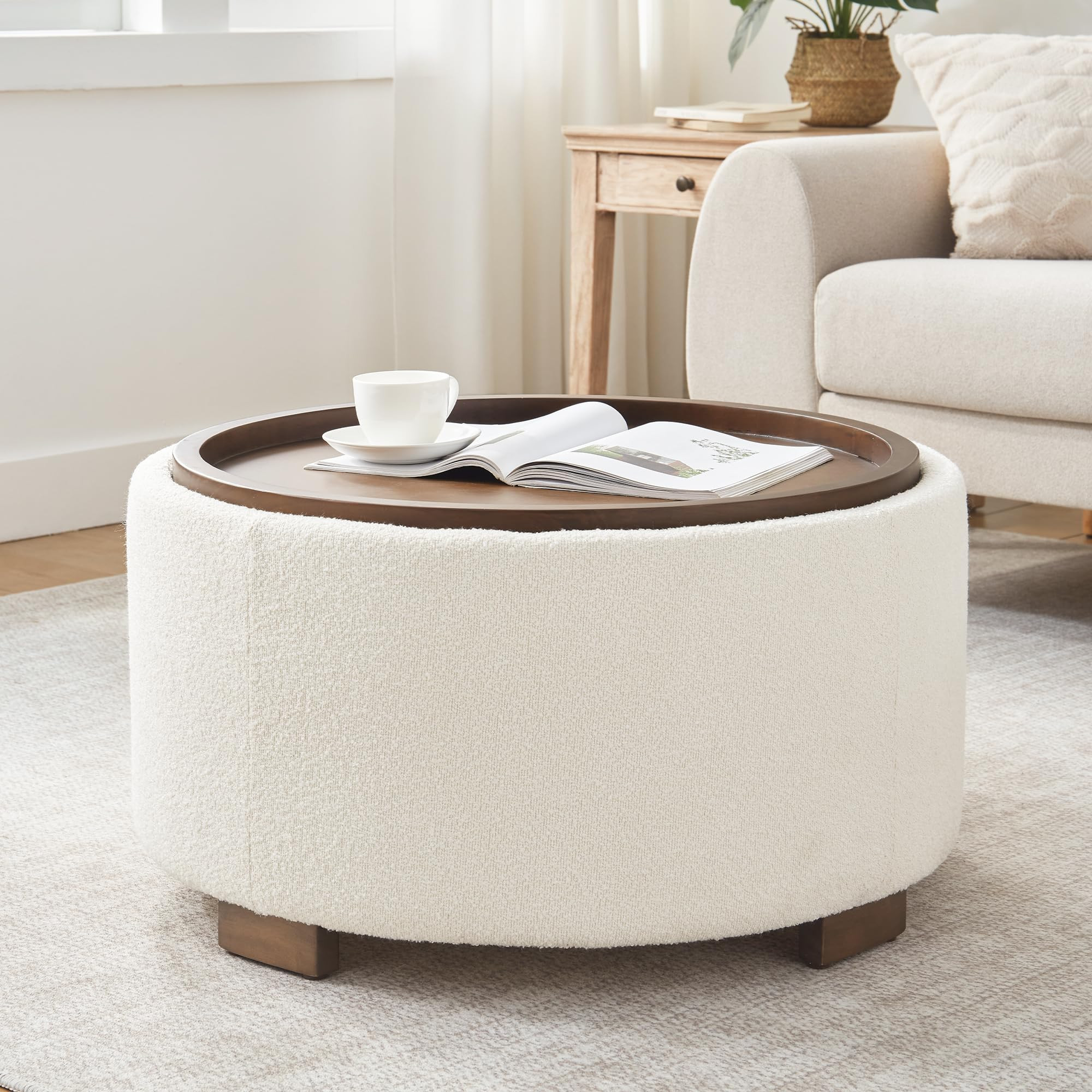 Zihanhome 30 Inch Round Storage Ottoman Coffee Table, Modern Boucle Ottoman with Lift-Off Lid and... | Amazon (US)