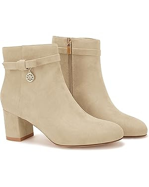 Coutgo Women's Ankle Boots Chunky Block Low Heel Vintage Tie Knot Booties Shoes with Side Zipper | Amazon (US)