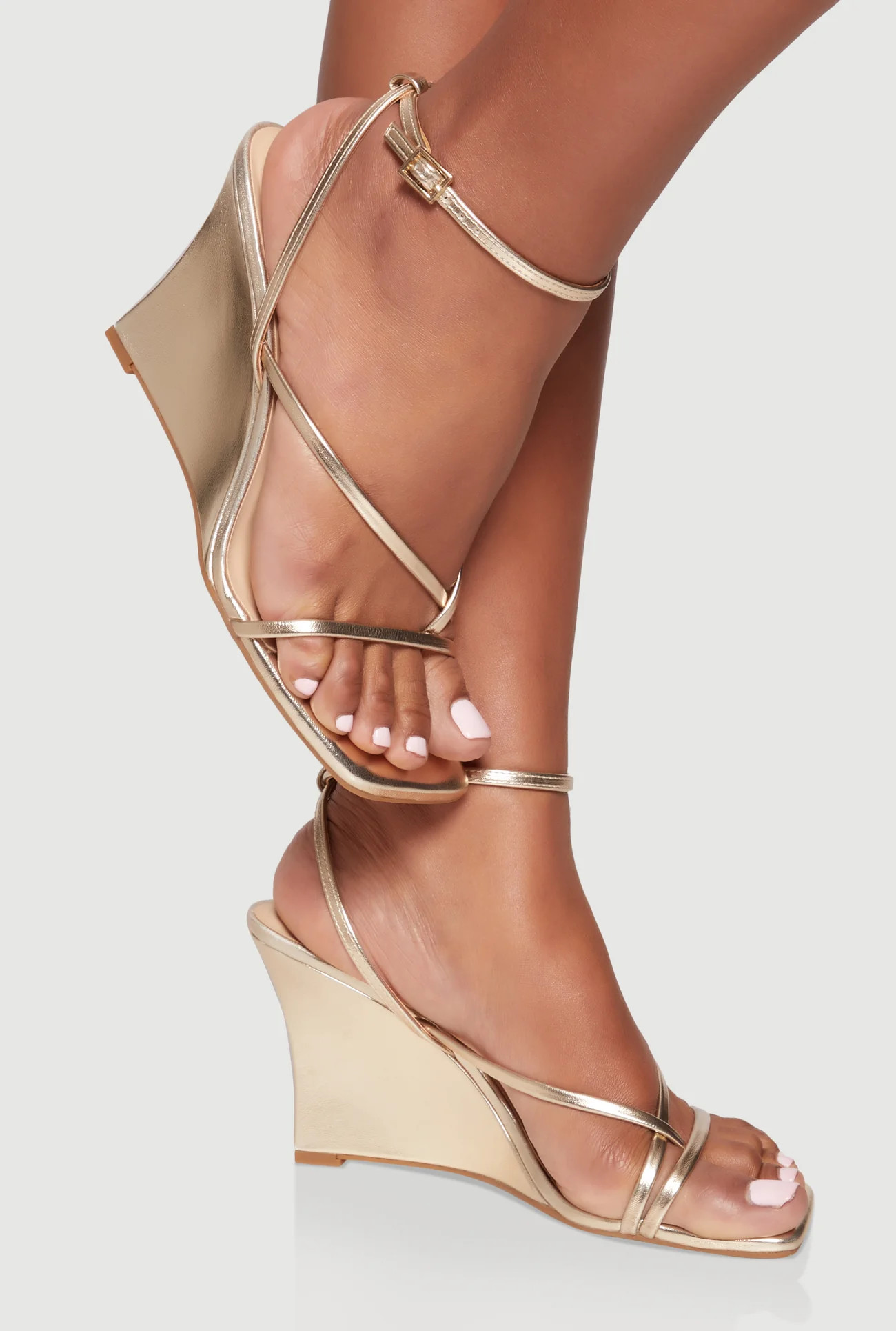 Asymmetrical Strappy Wedge Sandals | Rainbow Shops