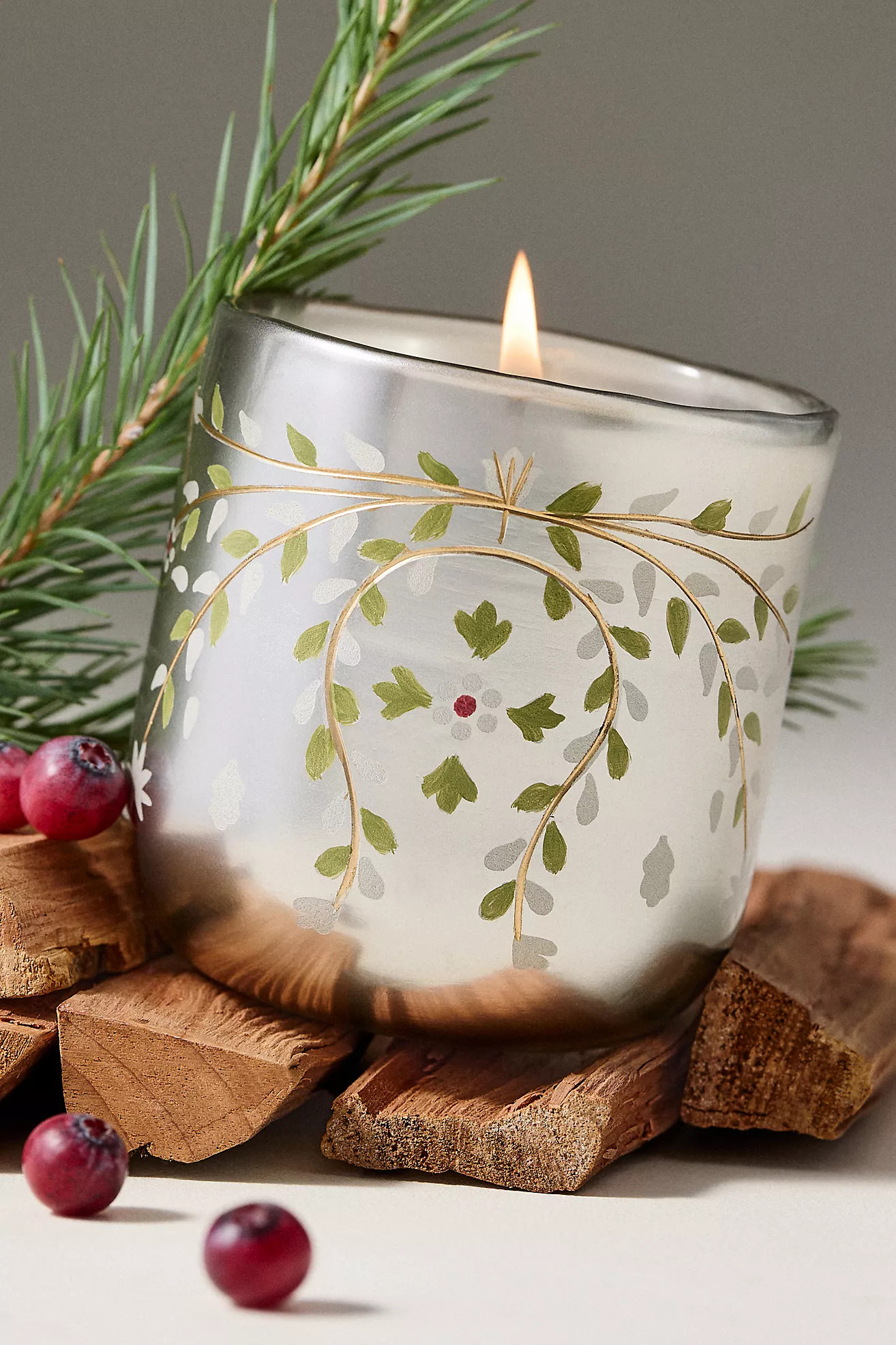 Festive Hand-Painted Woody Fresh Balsam & Cedarwood Glass Decorator Candle | Anthropologie (US)