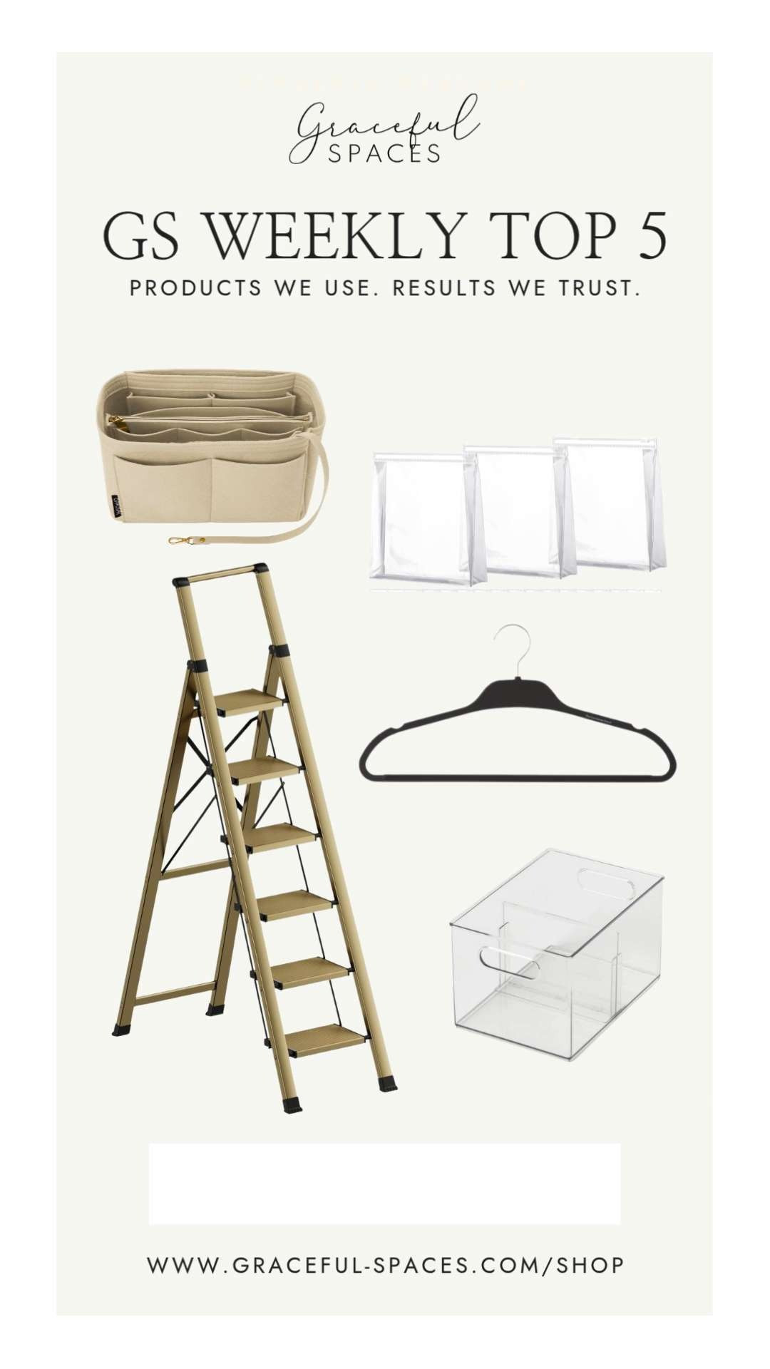 Happy Independence Day!  The Container Store's Rubberized Hangers, Target's Clear Storage with Dividers, and Amazon's 6-foot ladder, purse organizer, and swimsuit organizer bags comprise our Top 5 this week! 

 #LTKHome